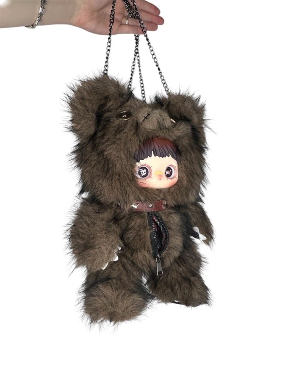Plush Brown Fur Doll Backpack Purse - Brown Faux Fur Novelty Bag